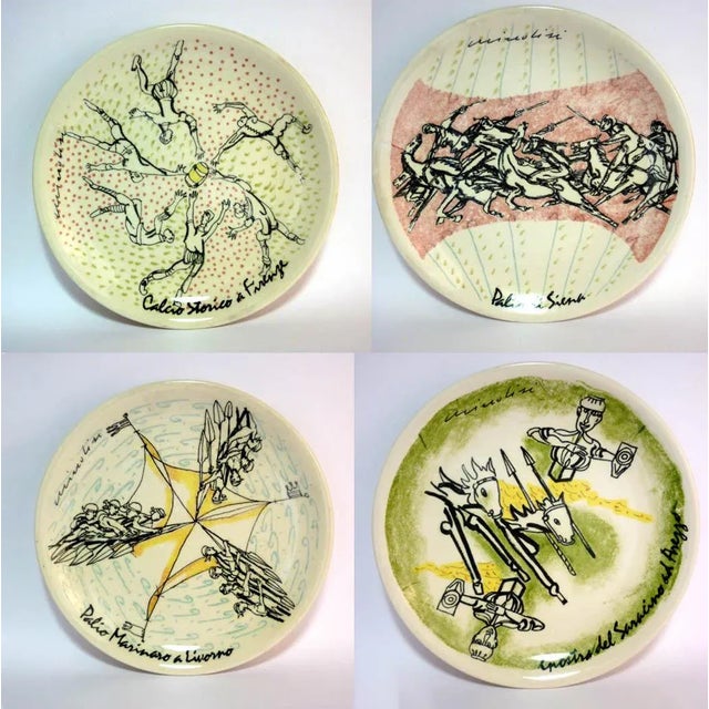 Ceramic Horse Races Plates by Remo Brindisi, 1970s, Set of 4 For Sale - Image 6 of 6