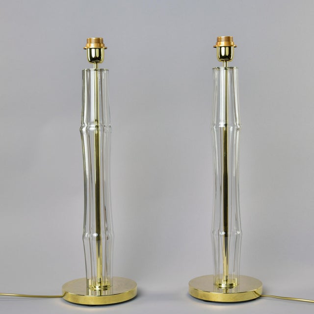 New Italian Tall Clear Glass Lamps With Brass Fittings - Pair For Sale In Detroit - Image 6 of 11