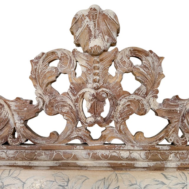 French Provincial Grand Venetian Style Wood Carved Floor or Wall Architectural Mirror in Distressed Whitewash For Sale - Image 3 of 8