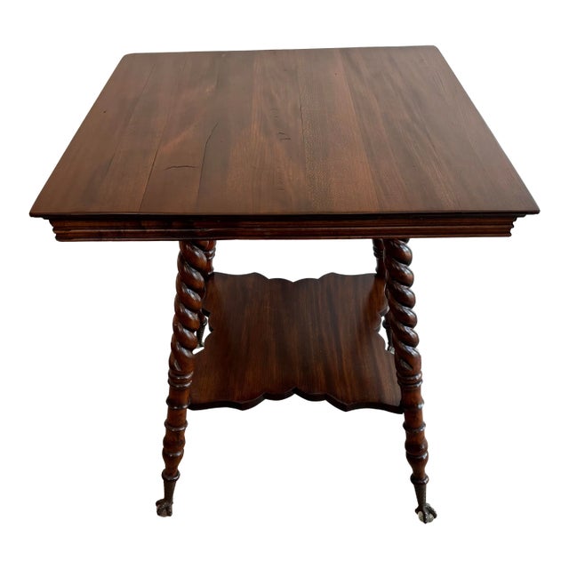 Antique Barley Twist Side Table With Brass and Glass Ball Feet For Sale