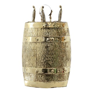 1920s Solid Brass "Barrel" Fireplace Tool Set For Sale