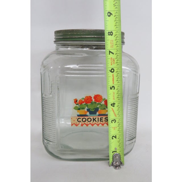 Metal Anchor Hocking Large Square Cookie Jar Cannister Container With Green Lid 4480b For Sale - Image 7 of 15