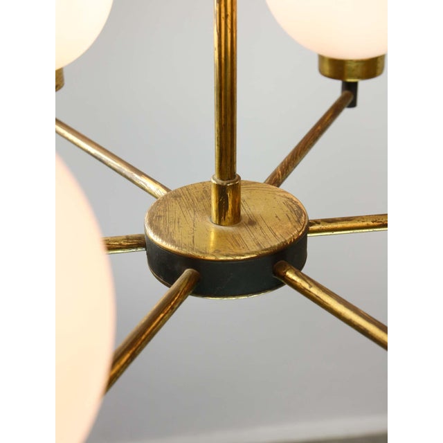 Mid-Century Modern Italian Brass and Opaline Chandelier For Sale - Image 9 of 16