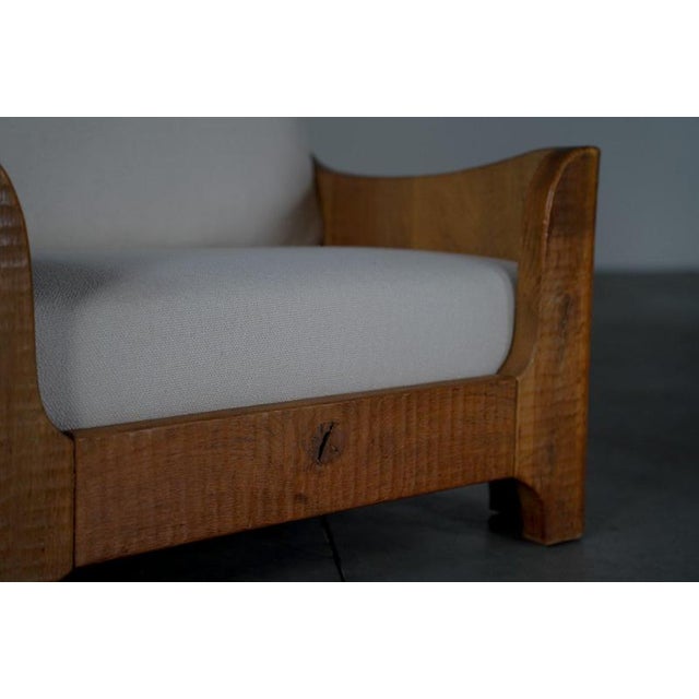 Vintage Belgian Oak Lounge Chairs with Linen Cushions, 1950s, Set of 2 For Sale - Image 13 of 15