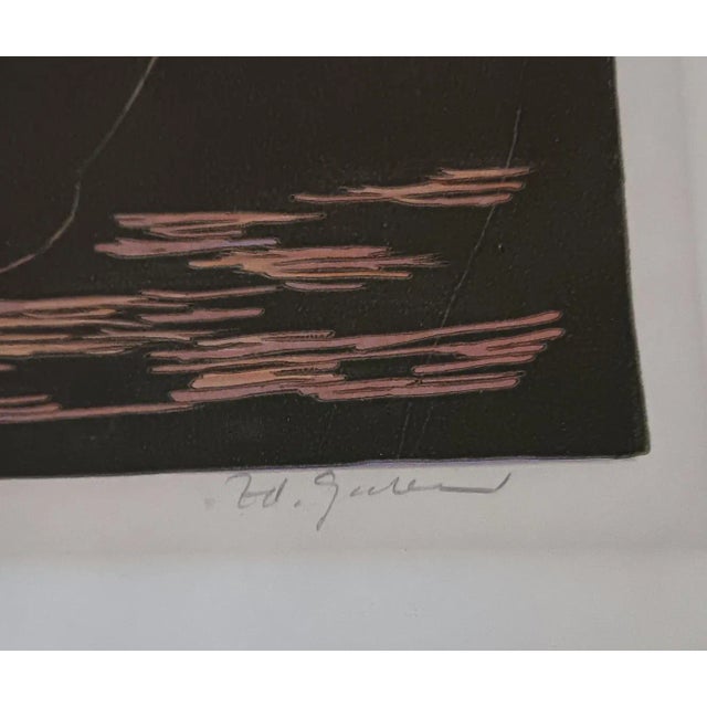 English Vintage Mid Century Lavender and White Iris Still Life Block Print For Sale - Image 3 of 5