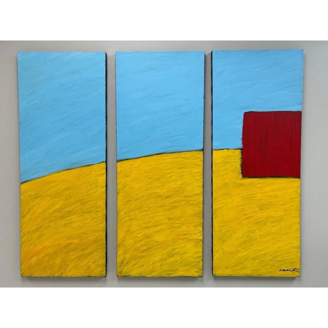 2010s Contemporary, Three Panel Geometric Abstract Acrylic Painting, Signed, Dated For Sale - Image 5 of 5