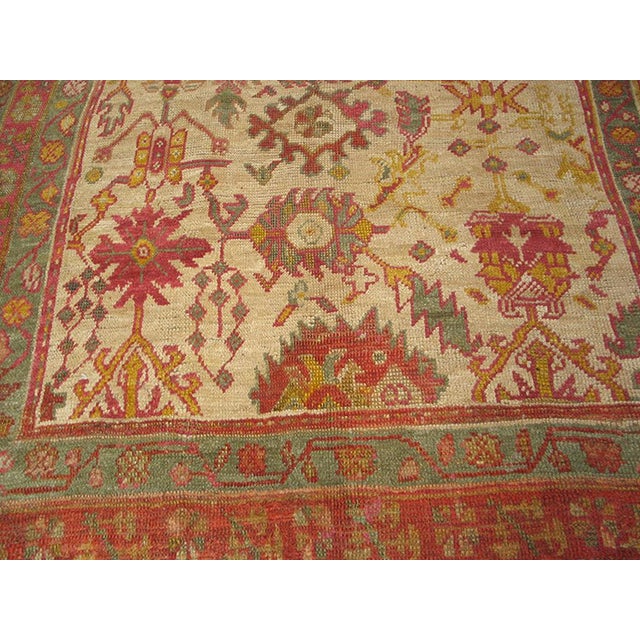 Textile 1900s Ivory Tribal Large Scale Antique Oushak Decorative Rug 6' 10"x 11' 6" Knotted Wool Carpet For Sale - Image 7 of 9