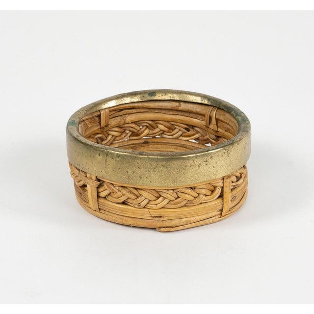 Mid-Century Modern Mid-Century Modern Round Bowl in Bamboo with Rattan and Brass, 1970s For Sale - Image 3 of 15