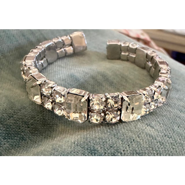 1960s Circa 1960’s Set of Three Rhinestone Stretch Cuff Bracelets For Sale - Image 5 of 5