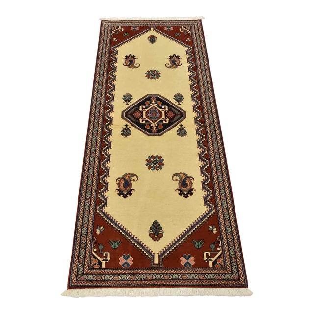 Fine Kashmar Runner 2’8” X 6’6” Ivory Wool Traditional Hand-Knotted Rug For Sale