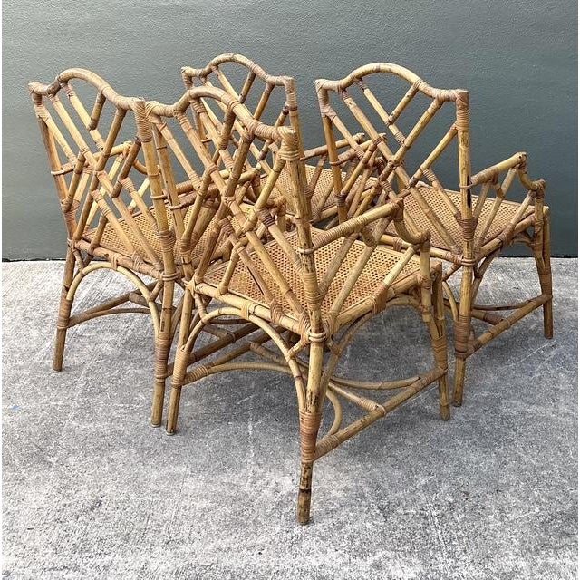 Vintage Chinese Chippendale Rattan Dining Chairs With Cane Seats - Set of 4 For Sale - Image 9 of 12
