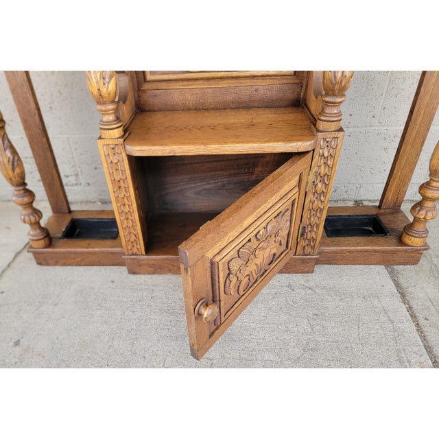 Antique Hall Tree Carved Oak Victorian Gothic Revival Ca. 1895-1915 For Sale In San Francisco - Image 6 of 18