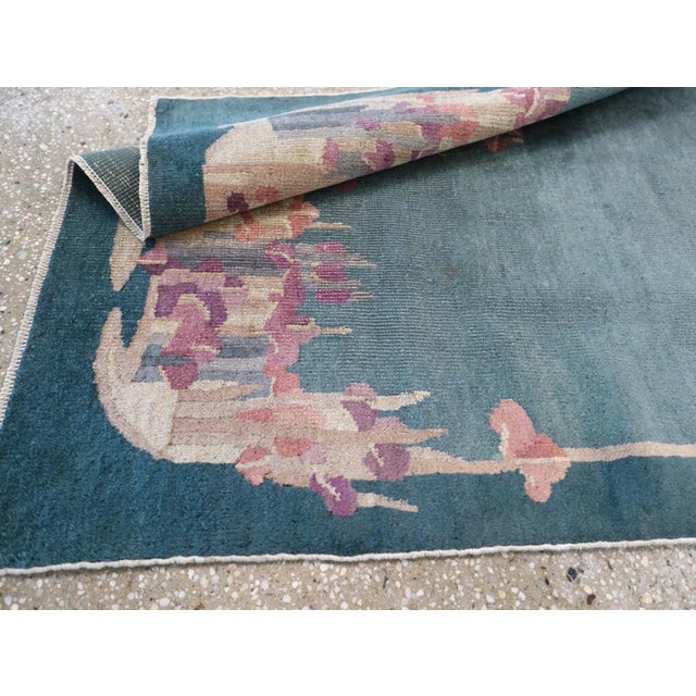 Teal Galerie Shabab Collection Mid-20th Century Chinese Art Deco Throw Rug For Sale - Image 8 of 8