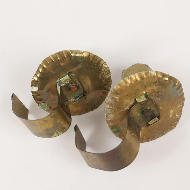 Metal Large Mid-Century Baroque Swedish Brass Sconces, Set of 2 For Sale - Image 7 of 8