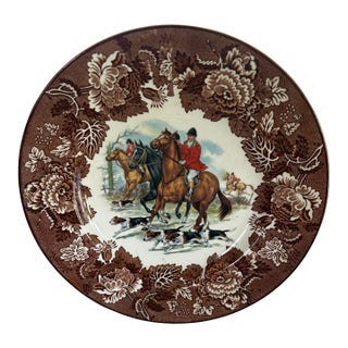 Period 1930s Wood & Sons Alpine Ironstone Fox Hunt Themed Plate For Sale