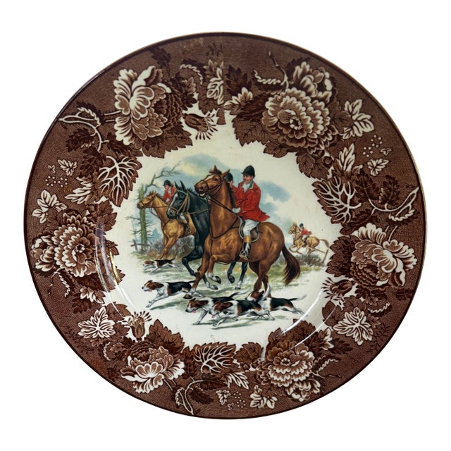 Period 1930s Wood & Sons Alpine Ironstone Fox Hunt Themed Plate For Sale