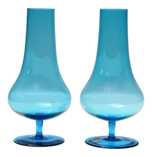 Pair of Mid-Century Polish Bulbous-Form Turquoise Blown Glass Bud Vases