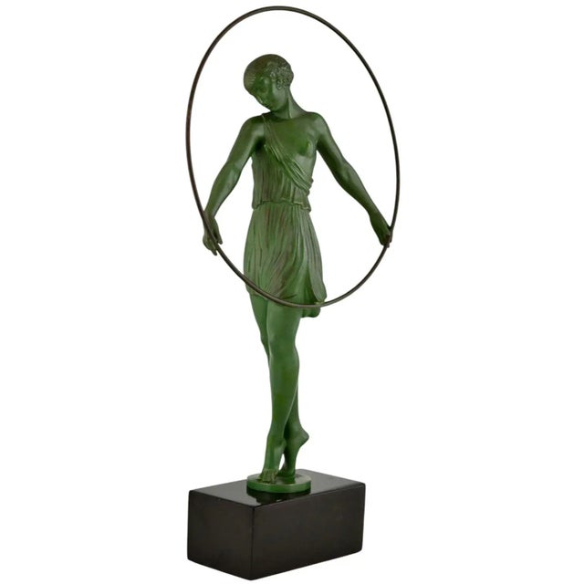 Art Deco Harmony Sculpture of Dancer with Hoop by Pierre Le Faguays for Max Le Verrier, 1930s For Sale - Image 3 of 12