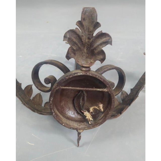 Metal Vintage Art Deco Wall Sconces in Wrought Iron, 1925, Set of 2 For Sale - Image 7 of 9