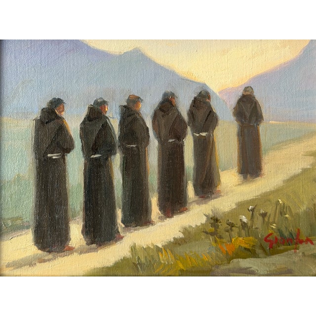 Ortensio Gionfra, Friars in Procession, 1960s, Oil Painting on Panel For Sale - Image 6 of 6