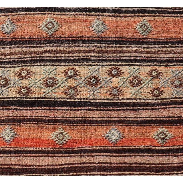 Mid 20th Century Vintage Turkish Kilim Runner With Stripes in Tan, Brown, and Orange For Sale - Image 5 of 11
