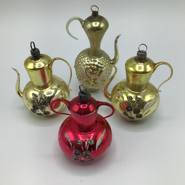 Vintage 1950’s West German Glass Coffee Pot Christmas OrnamentsSet of