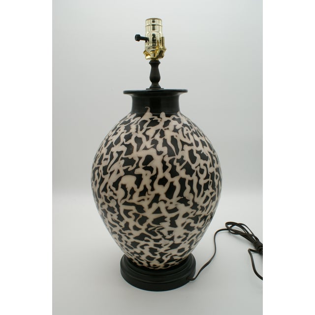Black & Ivory Geometric Chulucanas Pottery Lamp – Handcrafted Peruvian Art Large Tribal Vase Add a touch of artisan...