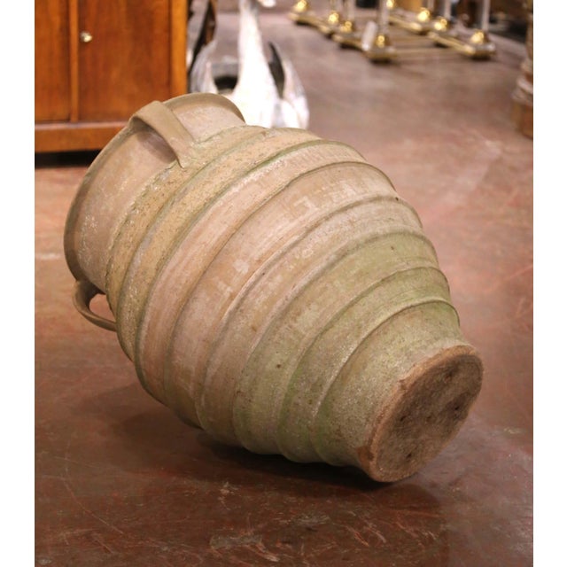 19th Century Italian Three-Handled Ribbed Terracotta Olive Jar For Sale In Dallas - Image 6 of 10