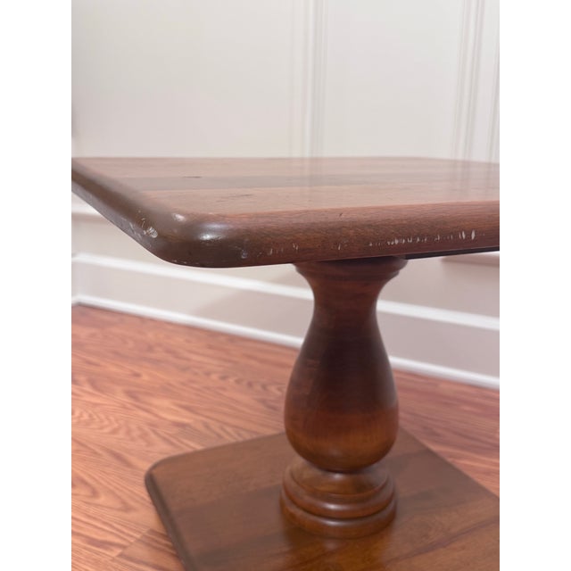 Wood Vintage Ethan Allen Classic Neoclassical Solid Maple & Live Birch Square Pedestal Side Table For Sale - Image 7 of 12