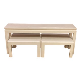 Late 20th Century Vintage Hollywood Regency Grasscloth Console Table and Side Tables - 3 Pieces For Sale