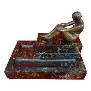 Raymond Rivoire, Art Deco Style Sculpture of Bather, Bronze on Marble Base For Sale