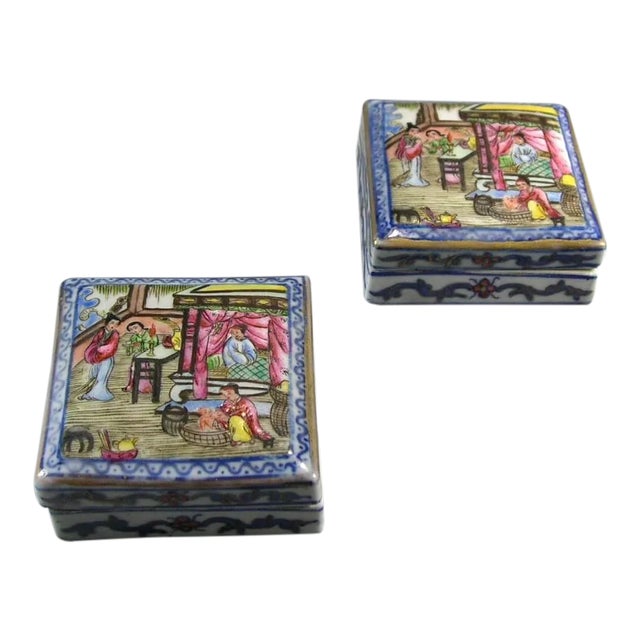 19th Century Daoguang Mark & Period Small Porcelain Ink Boxes - A Pair For Sale