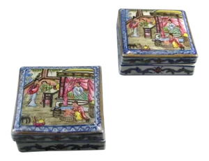 19th Century Daoguang Mark & Period Small Porcelain Ink Boxes - A Pair