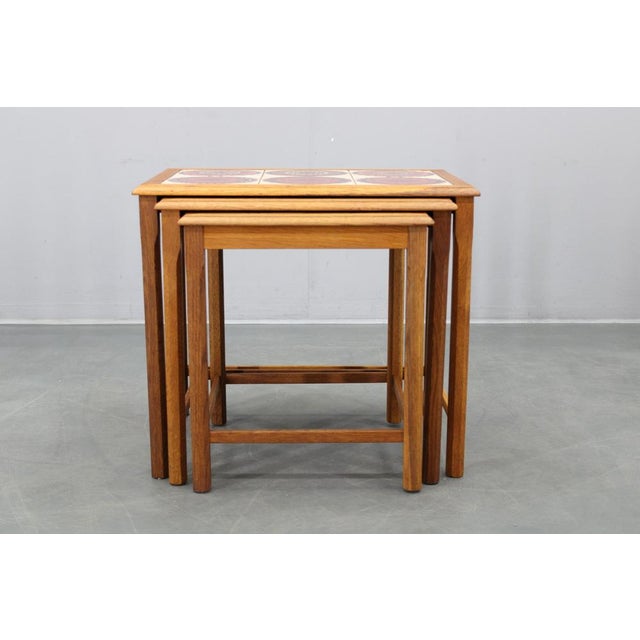 Mid-Century Danish Oak Nesting Tables with Tile Tops, 1960s, Set of 3 For Sale - Image 3 of 15