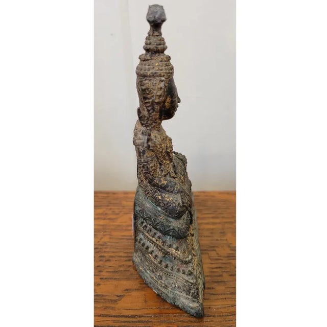 Attractive small 19th Century Thai Rattanakosin Buddha seated in deep meditation (Virasana) on a stepped throne. The Unisa...