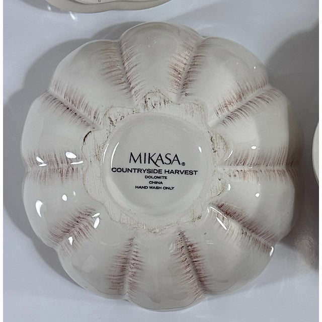 White Pair of 1980s Mikasa Pumpkin Bowls, White Country Side Harvest” White Lidded Bowls For Sale - Image 8 of 9