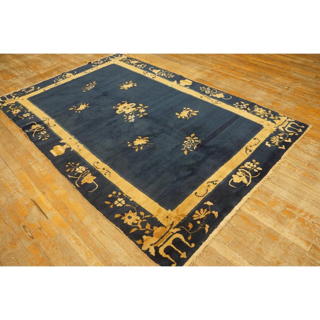 1920s 1920s Navy Ground Vase Deco Antique Chinese Peking Knotted Wool Rug 5' X 7' 7" For Sale - Image 5 of 9