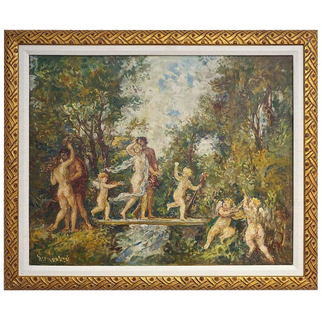Herman Lipot "The Garden" Oil Painting on Canvas Early 20c For Sale