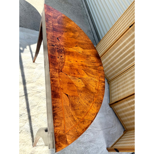 Francesco Molon Louis XVI Style Walnut Demilune Console Table- Made in Italy For Sale - Image 12 of 18