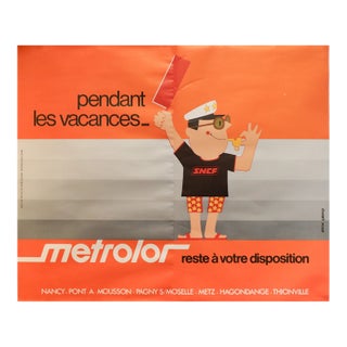 1971 French Railway Poster - Pendant Les Vacances Metrolor Reste À Votre Disposition - Erick Grand For Sale