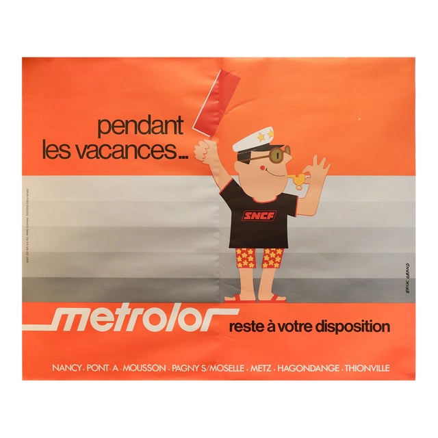 1971 French Railway Poster - Pendant Les Vacances Metrolor Reste À Votre Disposition - Erick Grand For Sale