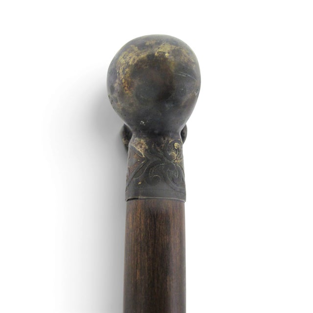 Bronze Bearded Man Figural Scholar Handle Antique Wood Walking Stick Cane For Sale - Image 4 of 12