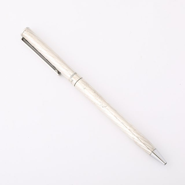 Bergdorf Goodman Modernist Twist Opening Sterling Silver Ballpoint Pen Signed Bergdorf Goodman For Sale - Image 4 of 9