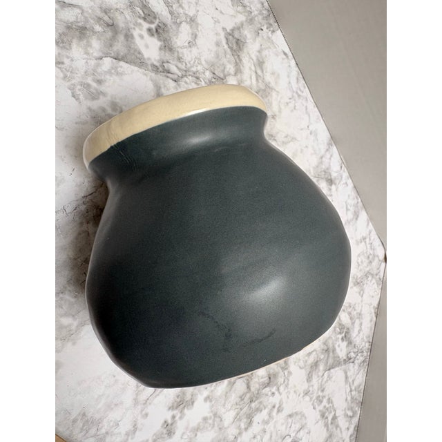 Unique two toned dark grayish blue and off white vessel or vase. Handcrafted Scandinavian design with a wabi sabi style...