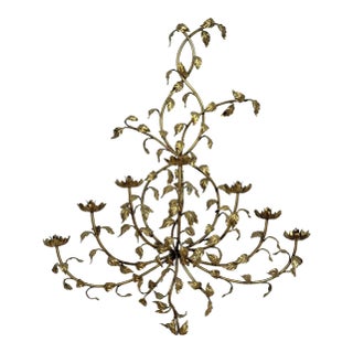 Vintage 47" Italian Rococo Gold Gilded Floral Vine Wall Hanging Candle Sconce For Sale