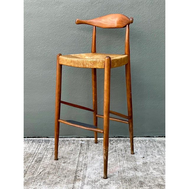 Vintage MCM Wood and Rush Bar Stool For Sale - Image 10 of 12