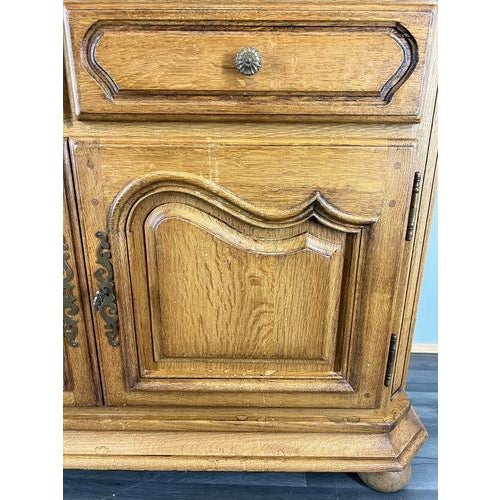 Wood Vintage French Oak 2-Door Carved Cabinet with Drawers For Sale - Image 7 of 12