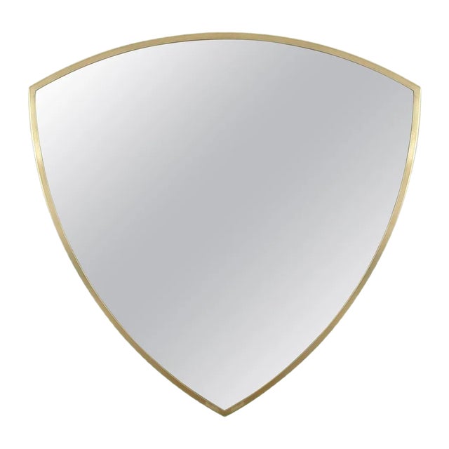 Mid-Century Brass Shield-Shaped Wall Mirror, Italy, 1950s For Sale