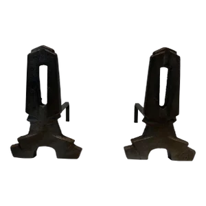 Circa 1940 Modernist Cast Iron and Wrought Iron Andirons French Work - a Pair