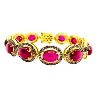 Bochic “Capri” Vintage Natural Ruby & Diamond Bracelet Set In 18K & Silver For Sale